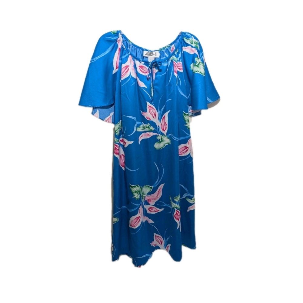 Hilo Hattie Hawaiian Dress L Midi Muumuu Fit Flare Belted Aloha Resort 820